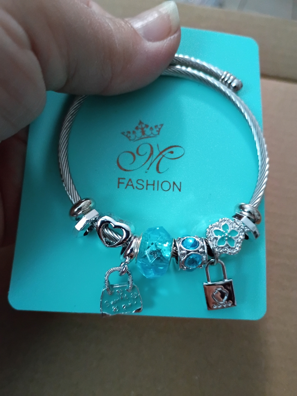 MNM Fashion Silver-Tone Bracelet with Turquoise Charms